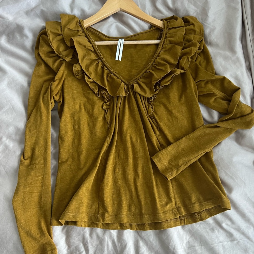 Anthropologie Puff Sleeve Ruffle Top Size Small